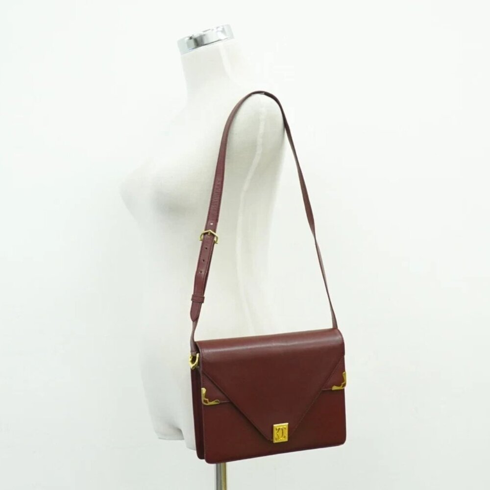 Cartier Must Leather Shoulder Crossbody Bag Bordeaux Gold - Picture 6 of 15